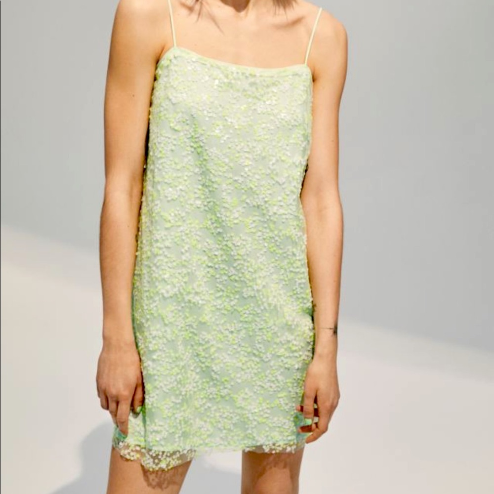 90s Inspired Mint Green Sequins Mini Dress